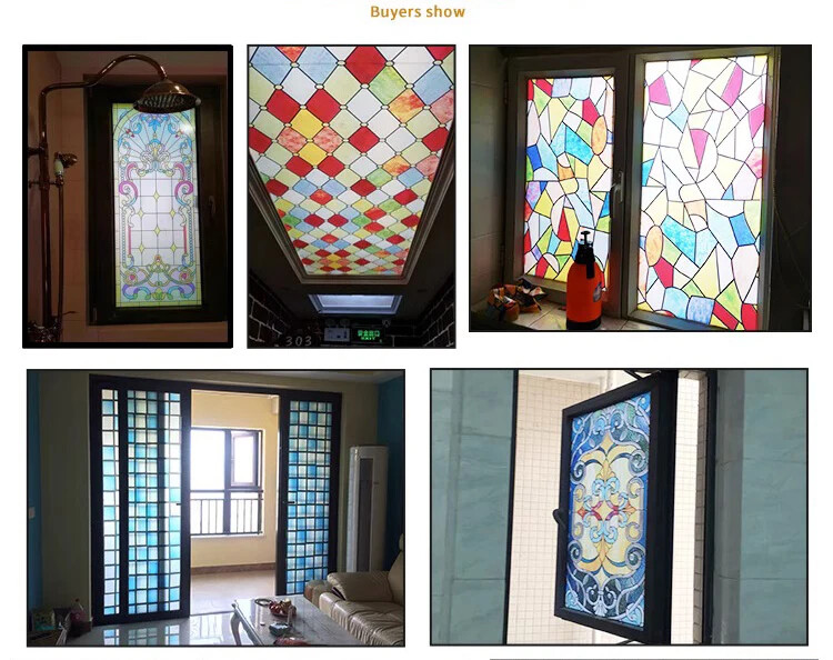Retro Static Cling Privacy Window Sticker Frosted Stained Church Glass Sticker