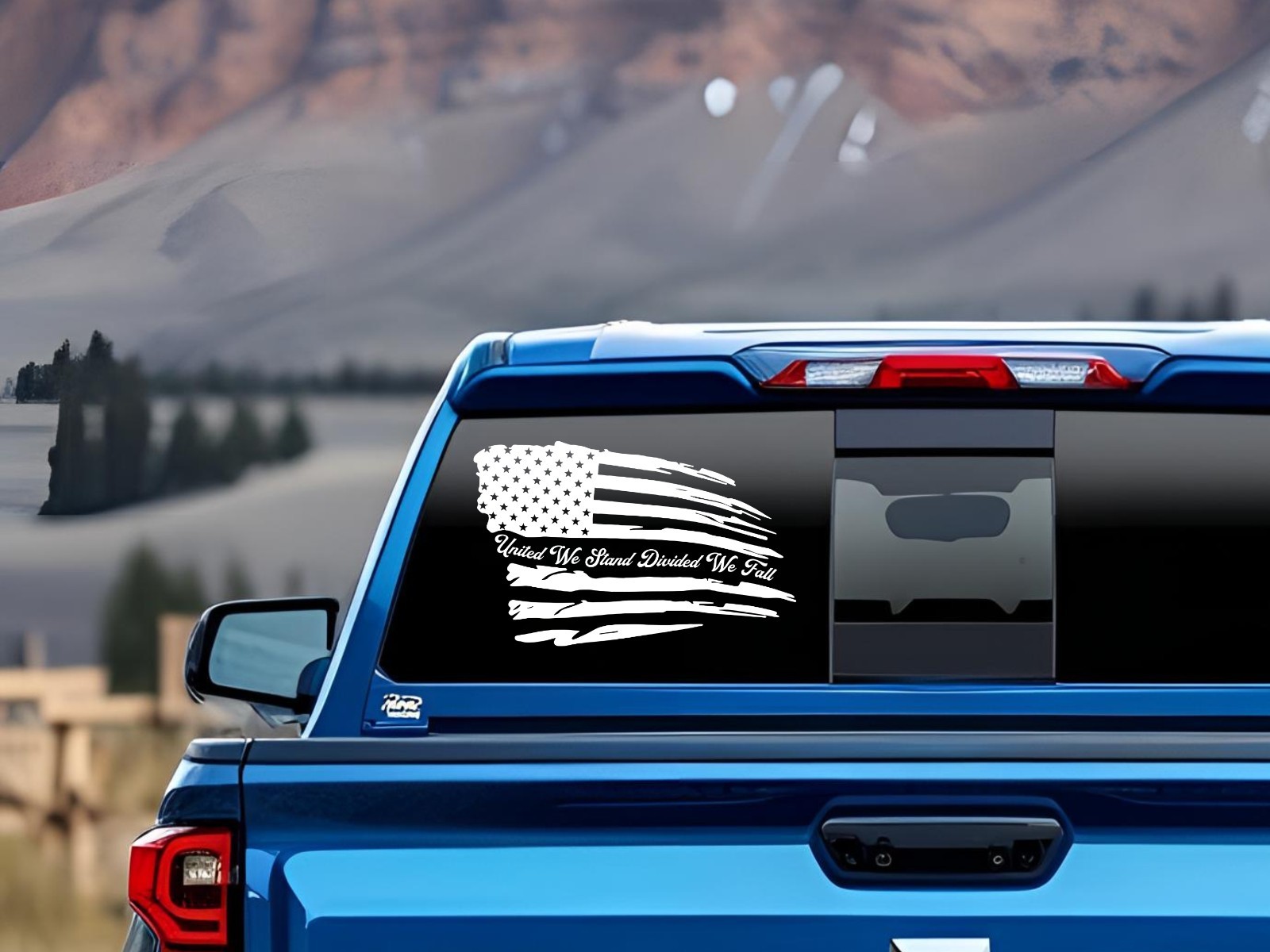 Distressed America Flag Vinyl Car Decal Sticker United We Stand Divided We Fall