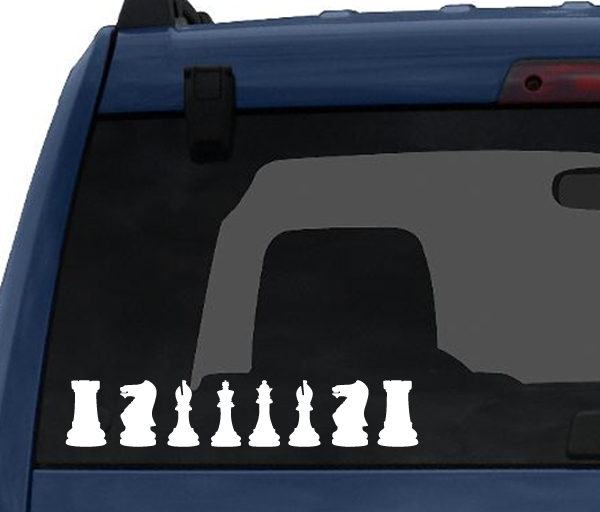 Chess Icon Champion- Back Row Set Solid Piece Silhouette- Car Tablet Vinyl Decal