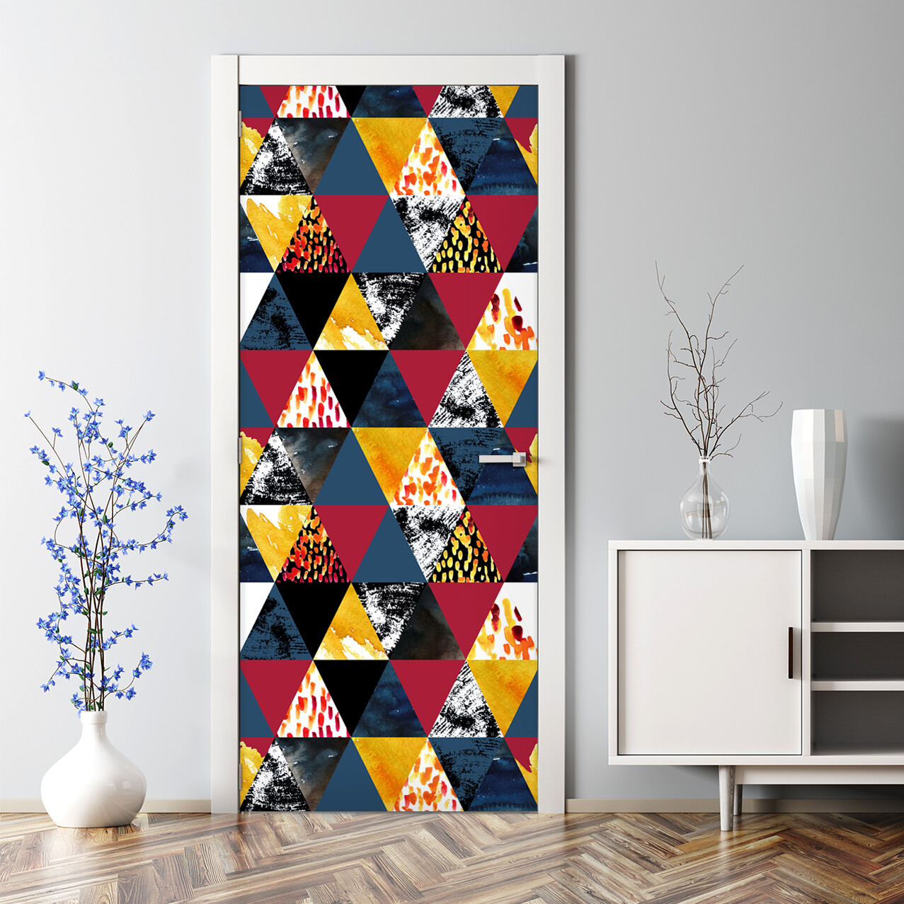 Autumn inspired Watercolour Bubble Free Door sticker blue and orange Decal photo
