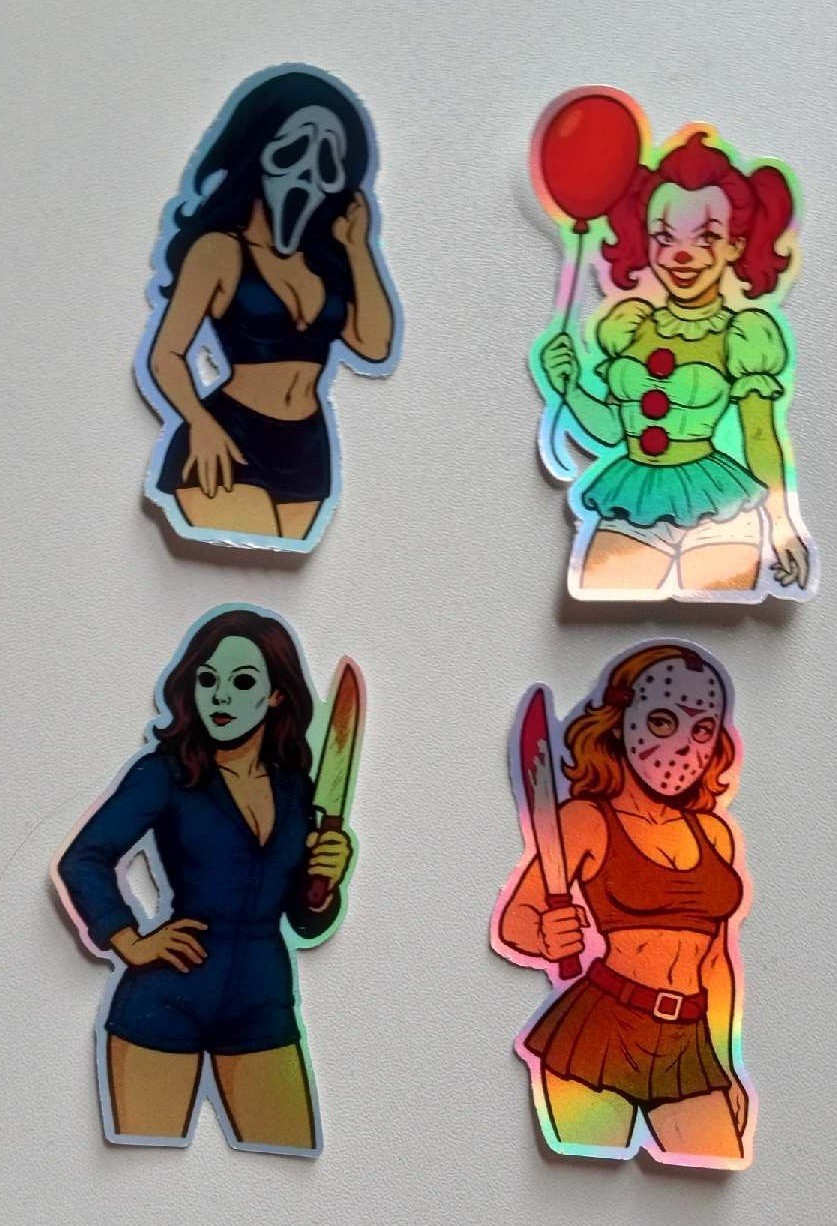 Horror Cosplay Girls 3inch Waterproof Holographic Vinyl Sticker Pack (all 4)