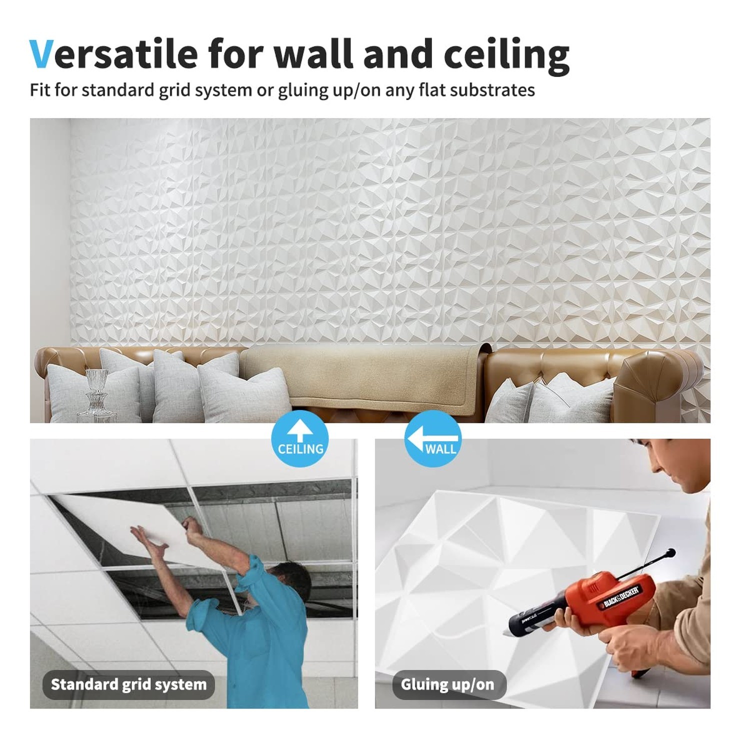 Art3d Decorative 3D Wall Panels in Diamond Design, 11.8"x11.8" Matt White (33…