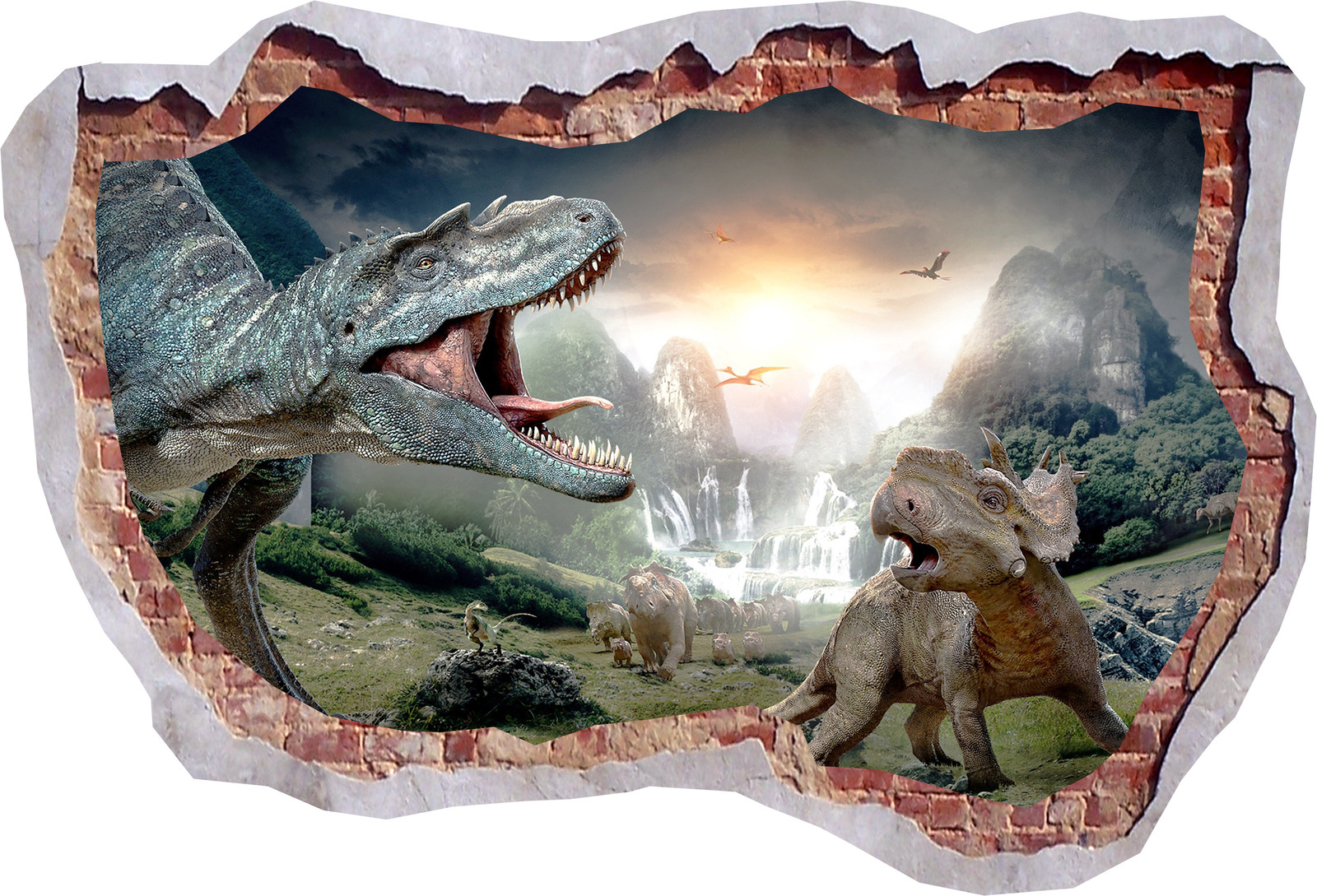 Dinosaurs Animals Smashed Wall Sticker 3D Effect View Poster Vinyl Bedroom 439