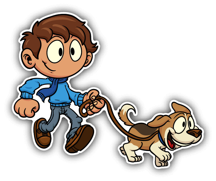 Funny Cartoon Kid With Dog Car Bumper Sticker Decal