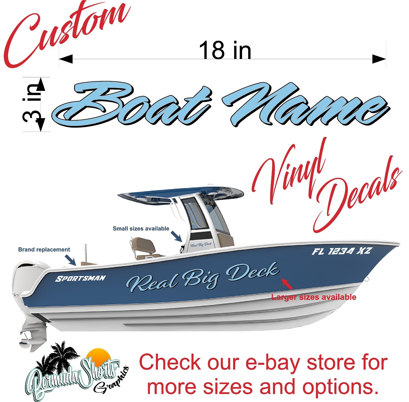 Boat Name Decal 3×18" / Custom Hull Graphic / Premium Marine Vinyl Lettering 2CL