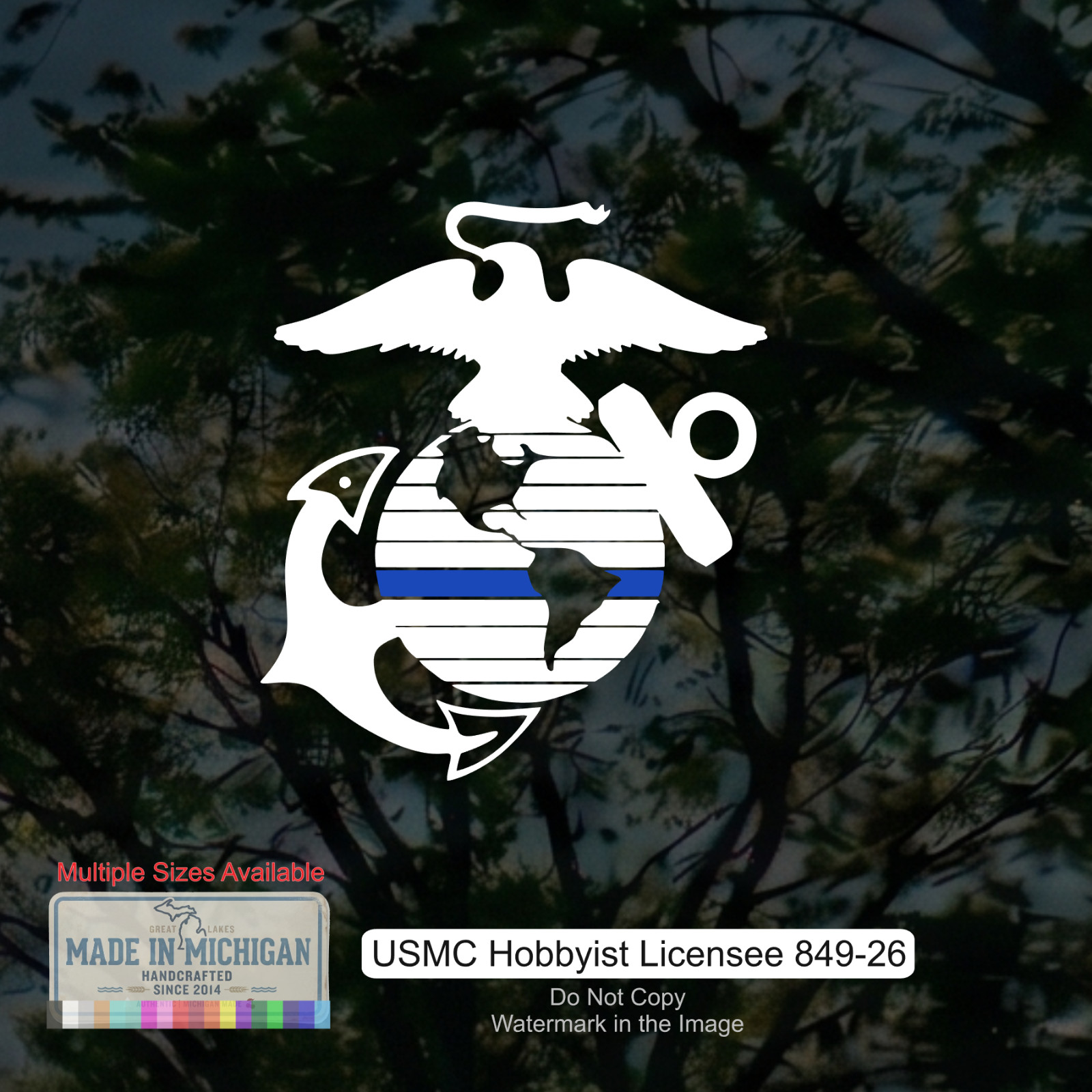 USMC Eagle Globe Anchor Decal Thin Blue Line Marine Corps Vinyl Sticker Window