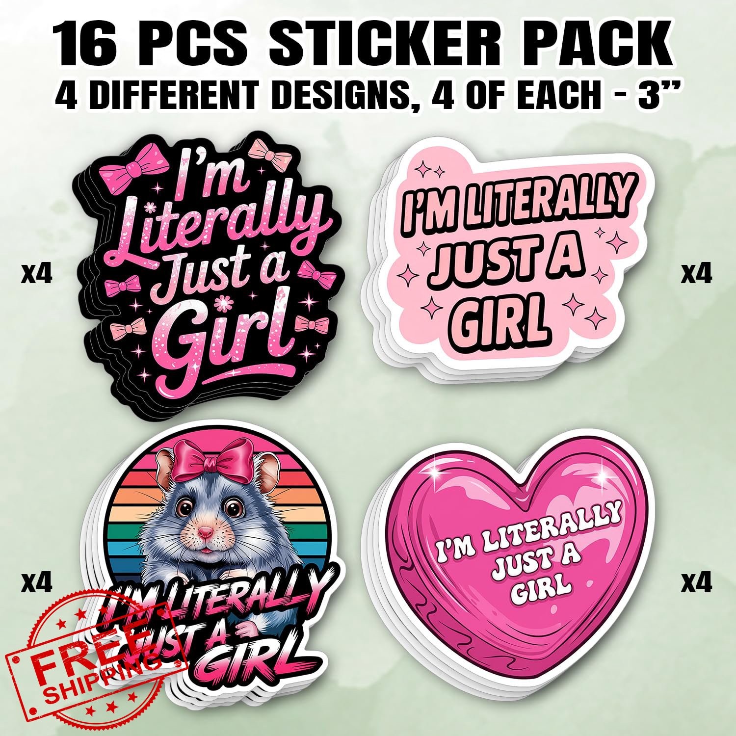 16pcs 3in Just A Girl Stickers Waterproof Vinyl Laptop Car