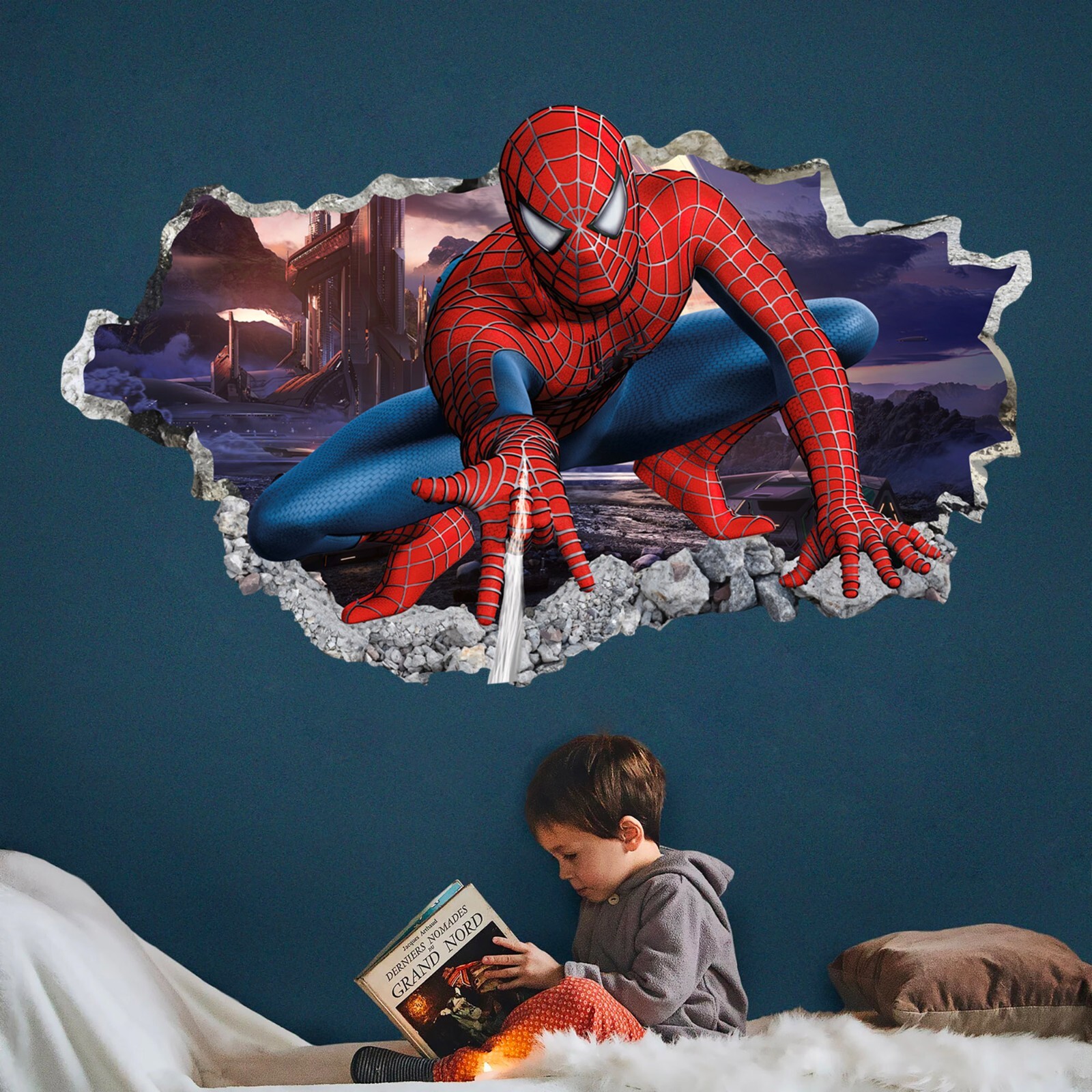 Spiderman Jump out Spider-Man Superhero 3D Smashed Wall Decal Sticker Decor