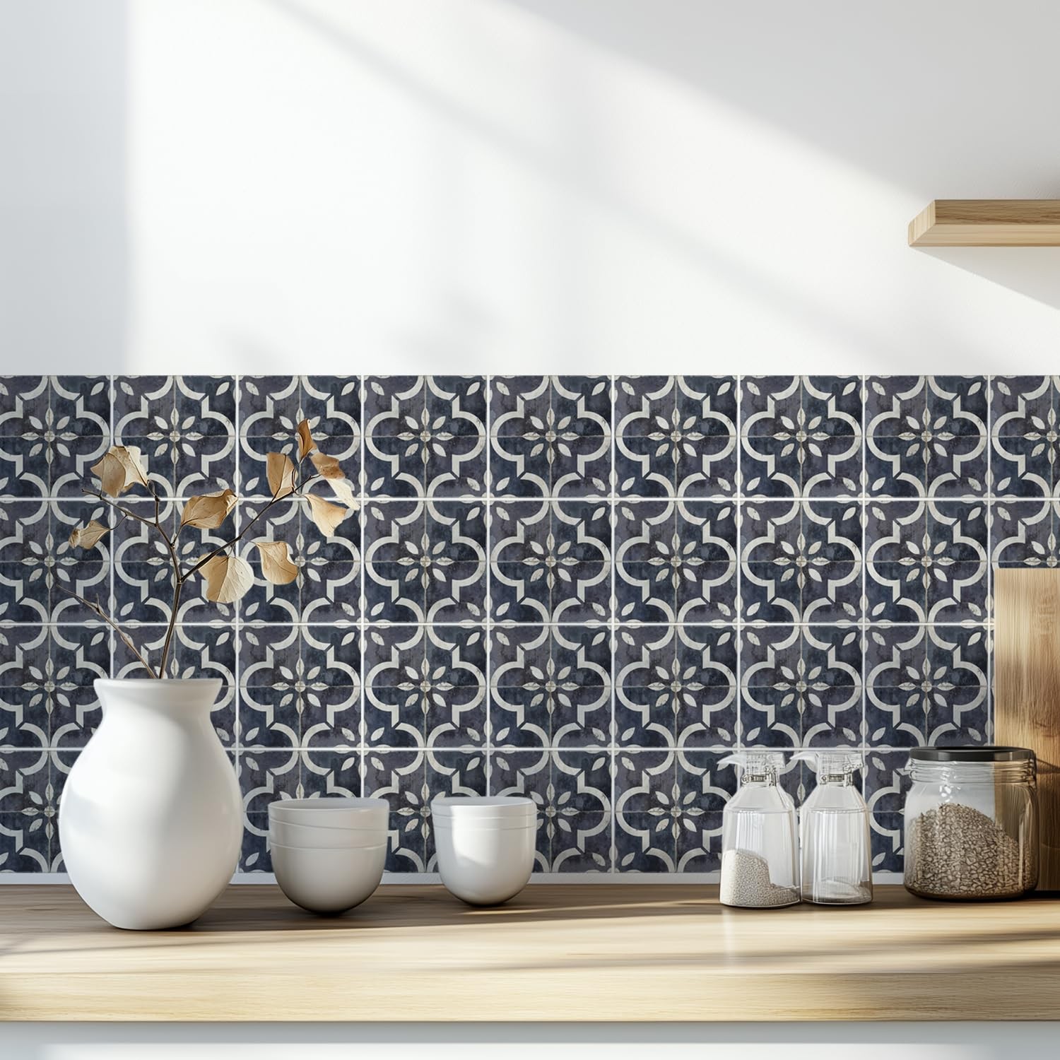 Peel‑and‑Stick Kitchen Backsplash Tiles, 30 PCS 4×4 Inch Neutral Boho Morocca…