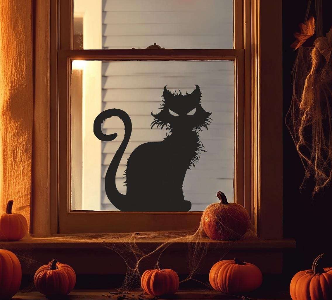 Halloween Cat Window Decal | Scary Black Cat Sticker