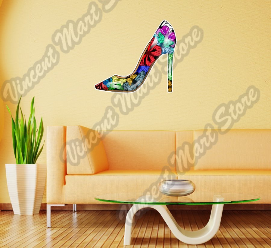 Women Girl Female High Heel Shoe Wall Sticker Room Interior Decor 20"X25"
