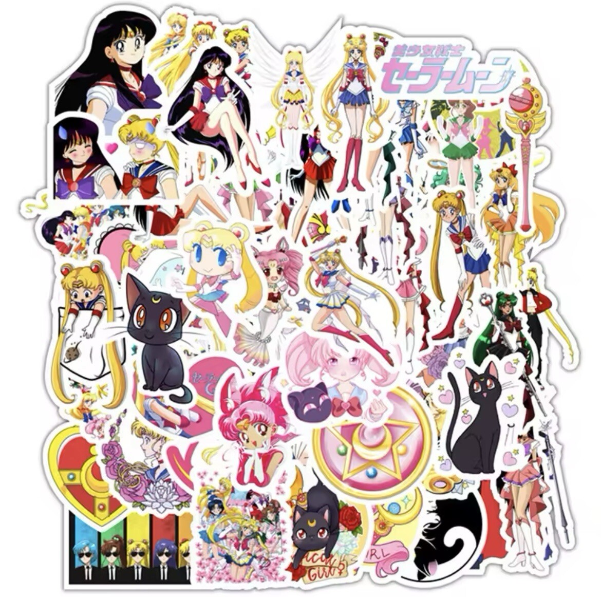 Sailor Moon Style Stickers 48pk Character Neptune Mercury Jupiter Venus Random