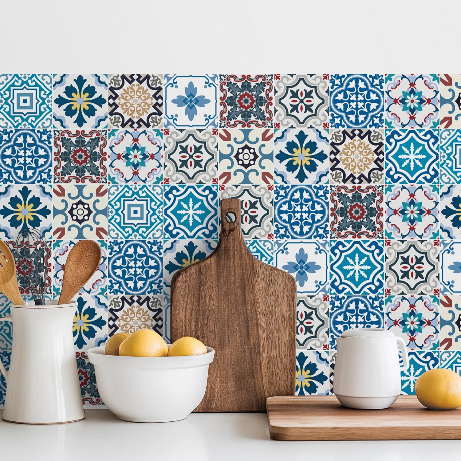 30 Pack, 4×4 Inch Eclectic Mediterranean Tile Stickers, Colorful Mosaic Peel …