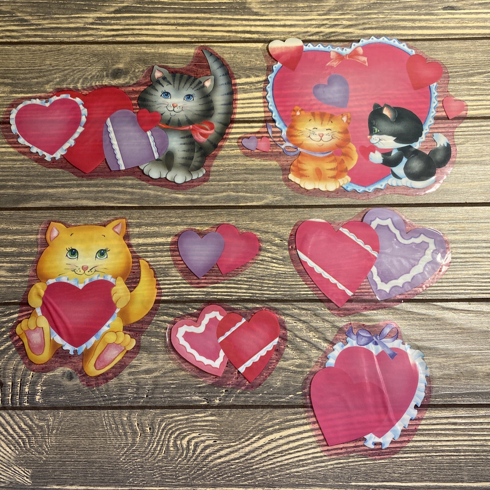 Vinyl Decal Static Cling Window Decoration Lot of 7 Valentines Day Kittens Heart