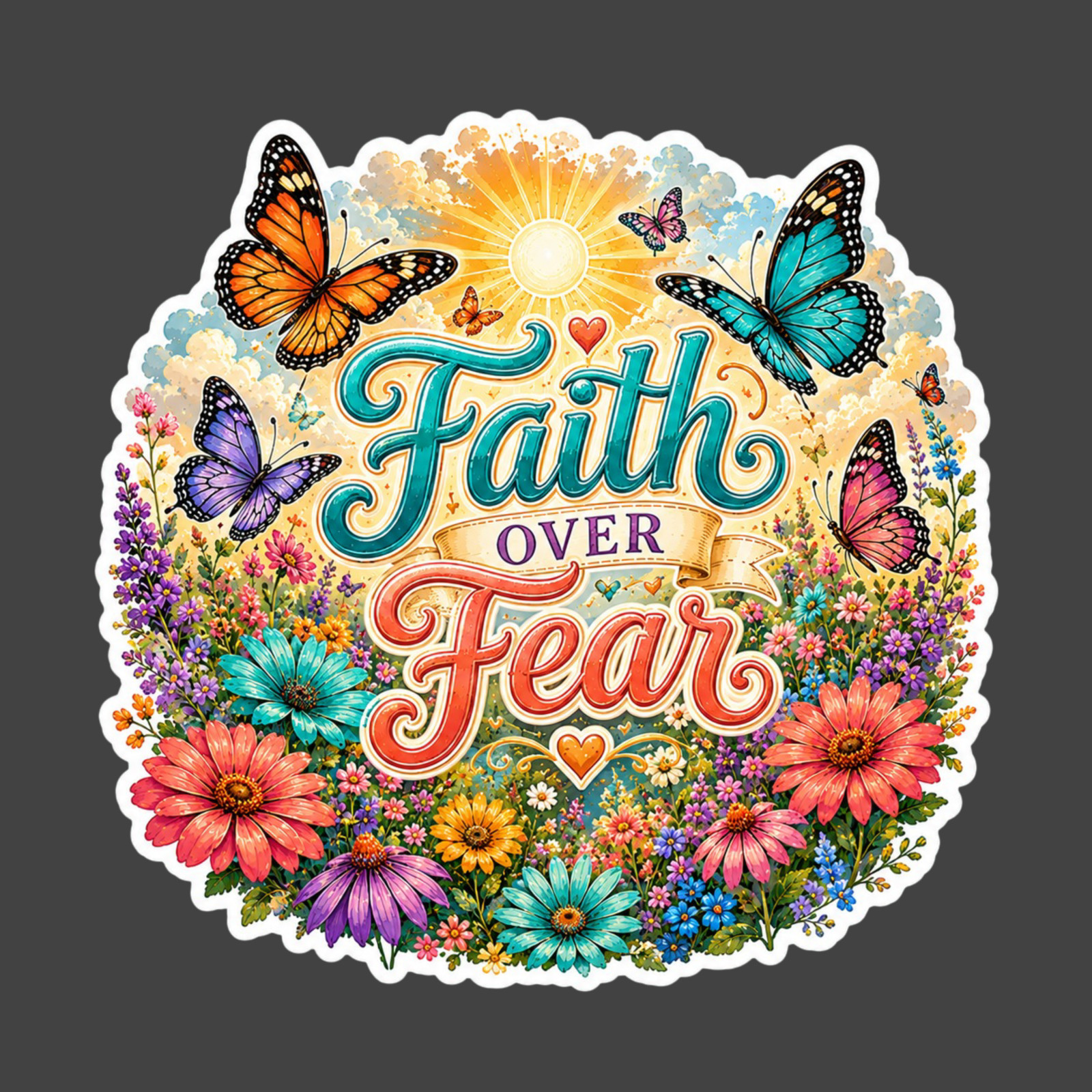Christian Sticker Vinyl Decal Faith Over Fear Butterflies Wildflowers Faith