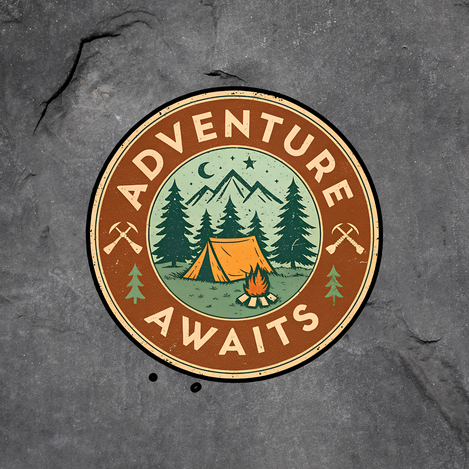 Adventure sticker vinyl decal awaits tent fire outdoor mountain trees camping