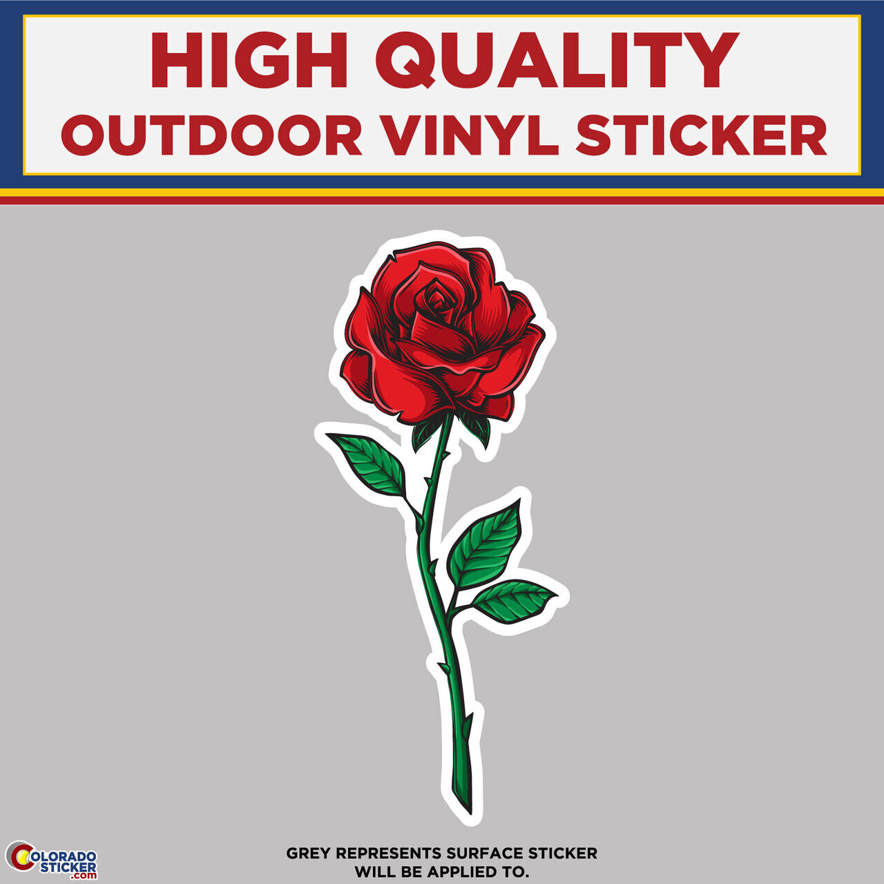 Rose With Stem and Leaves, High Quality Vinyl Stickers