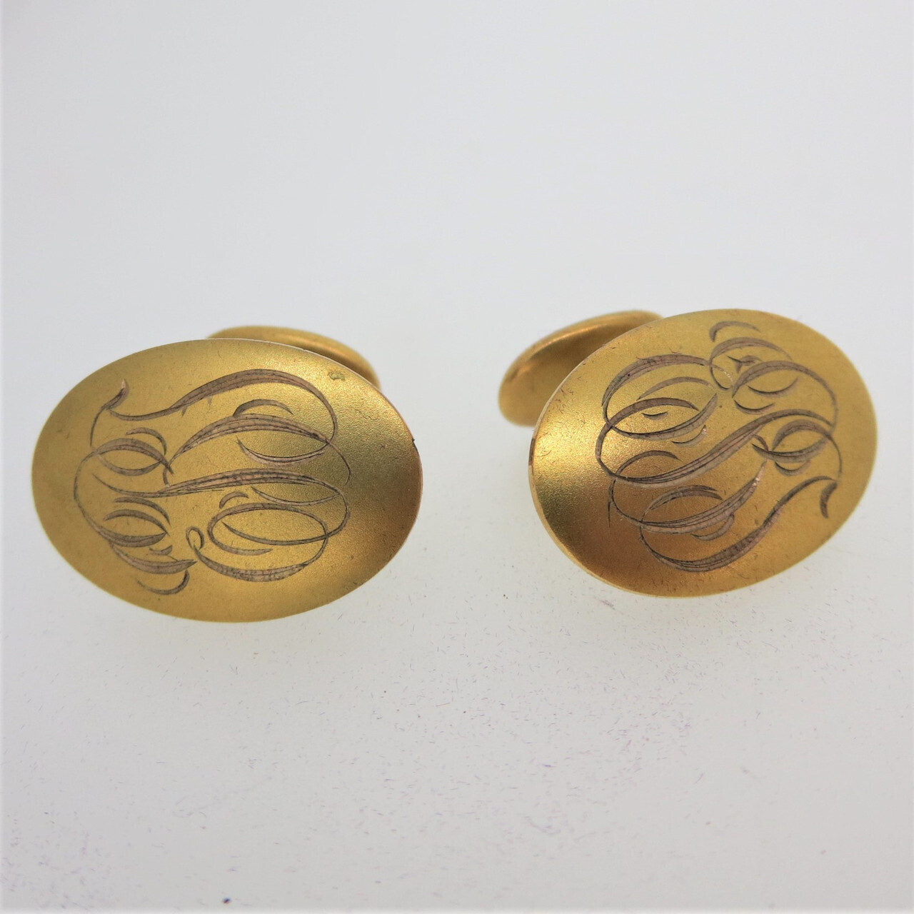 Vintage 10k Yellow Gold Cufflinks Engraved EBJ in Purple Velvet Box