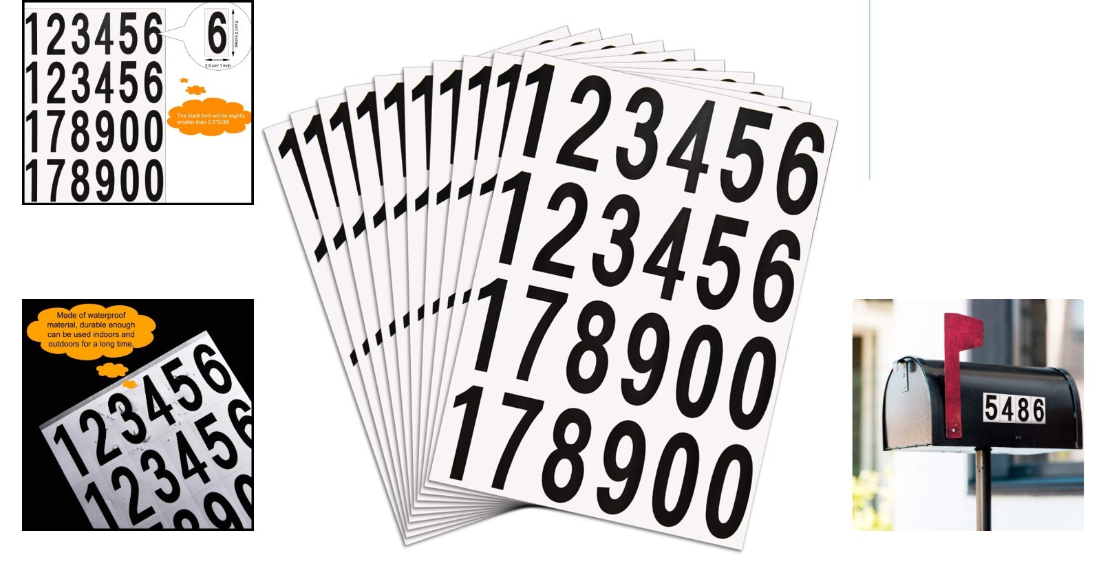 Versatile 240pcs Waterproof Vinyl Number Stickers for Indoor & Outdoor Use