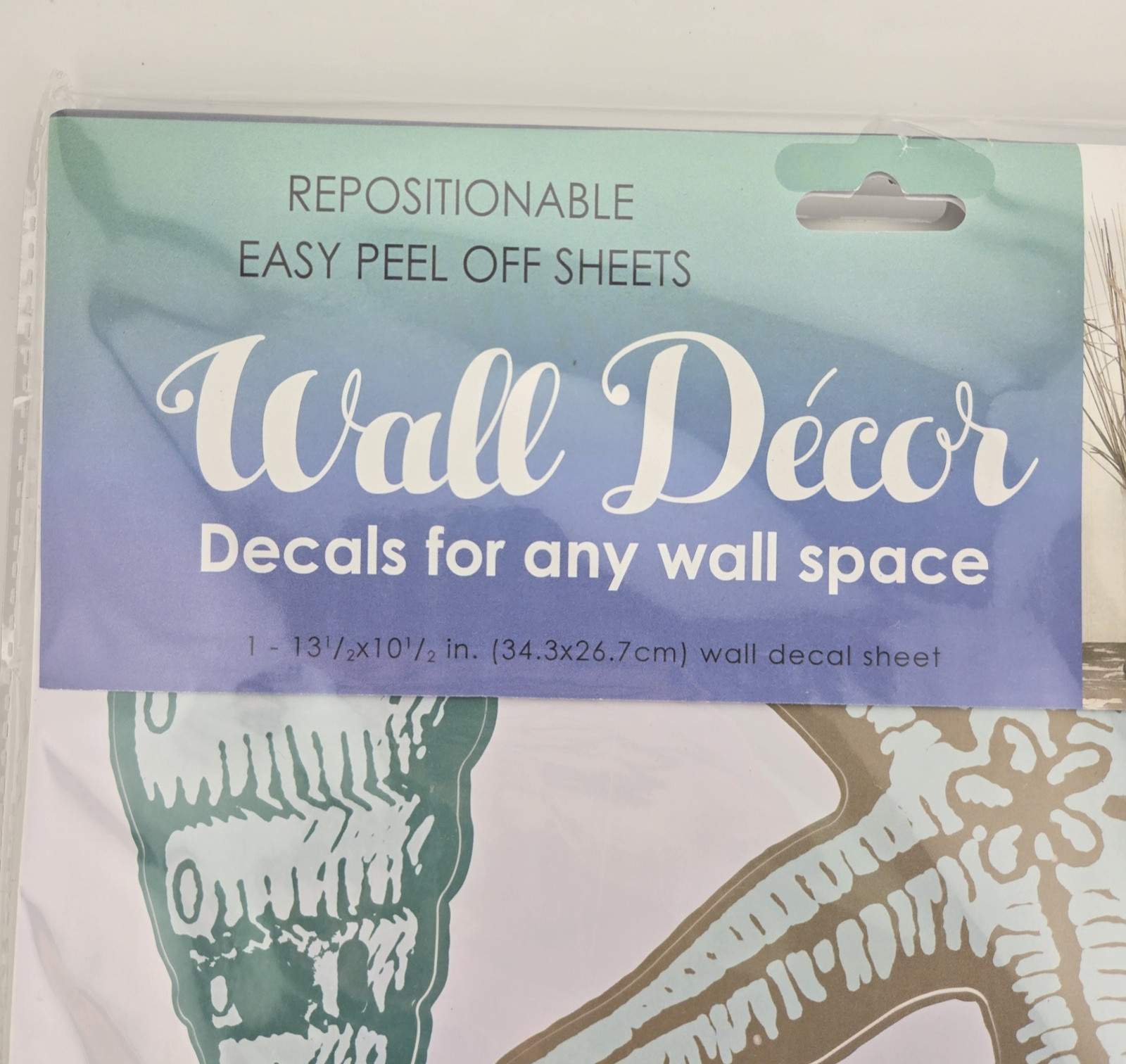 Wall Decor 6-piece Peel-off Sheets Sea Shells Beach Themed NEW SEALED