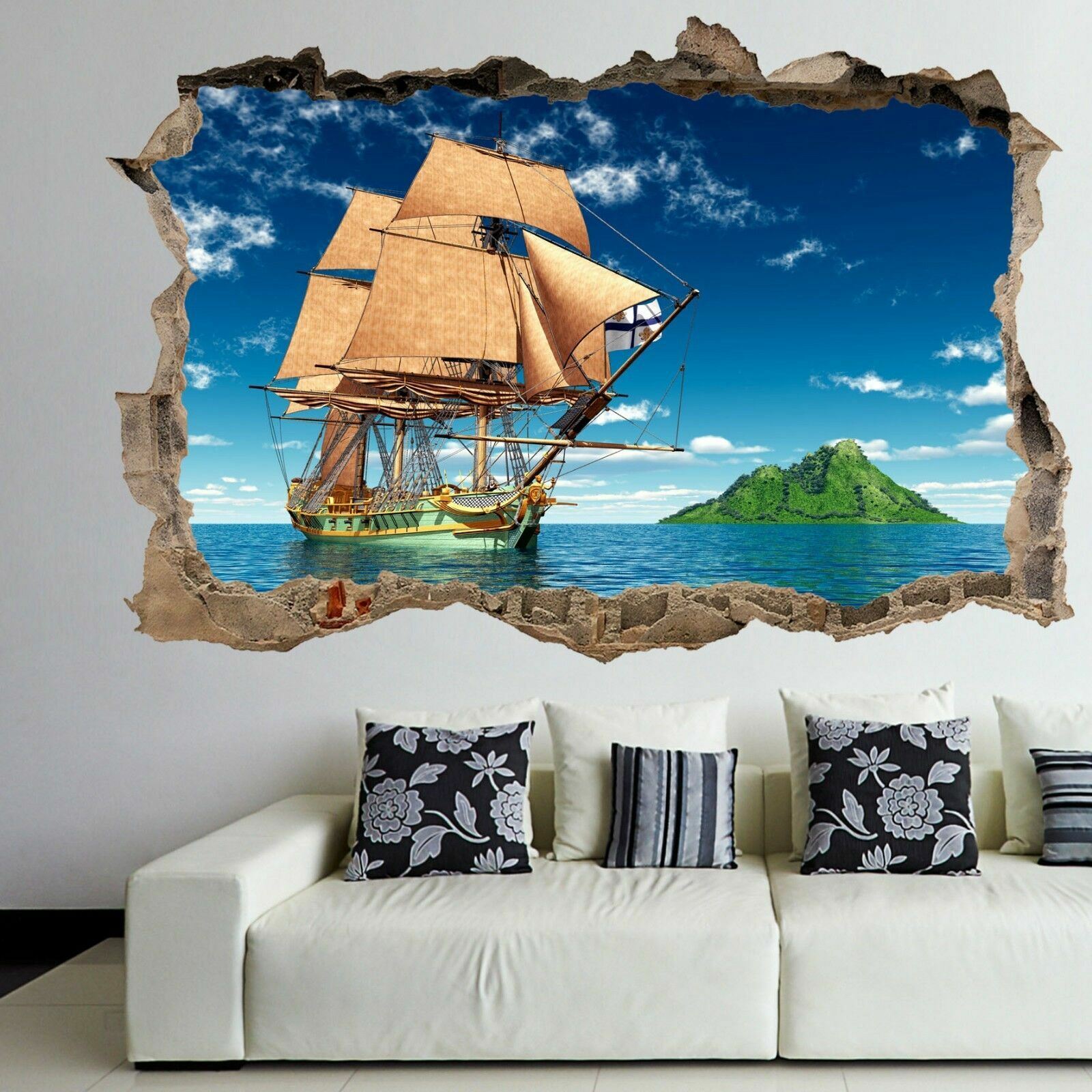 Pirates Island Sailing Ship 3D Wall Art Sticker Mural Decal Home Kids Decor DP15
