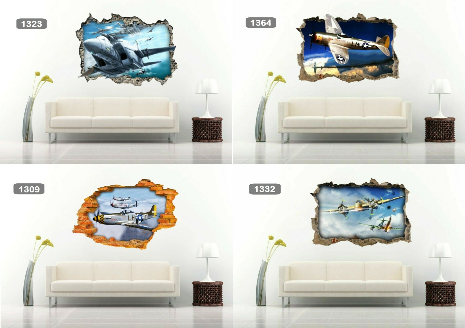 Military Aircrafts Planes Air Force Jets 3D Wall Sticker Vinyl Decal Art Mural