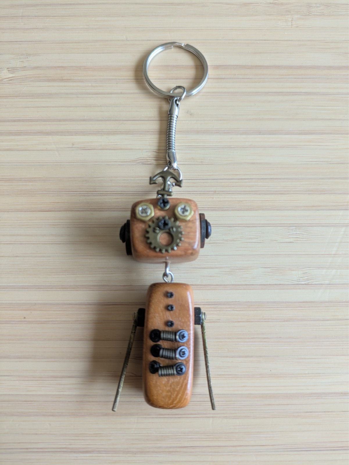 Handcrafted Wooden Mechanical Robot Car Rearview Mirror Accessory; Desk Decor