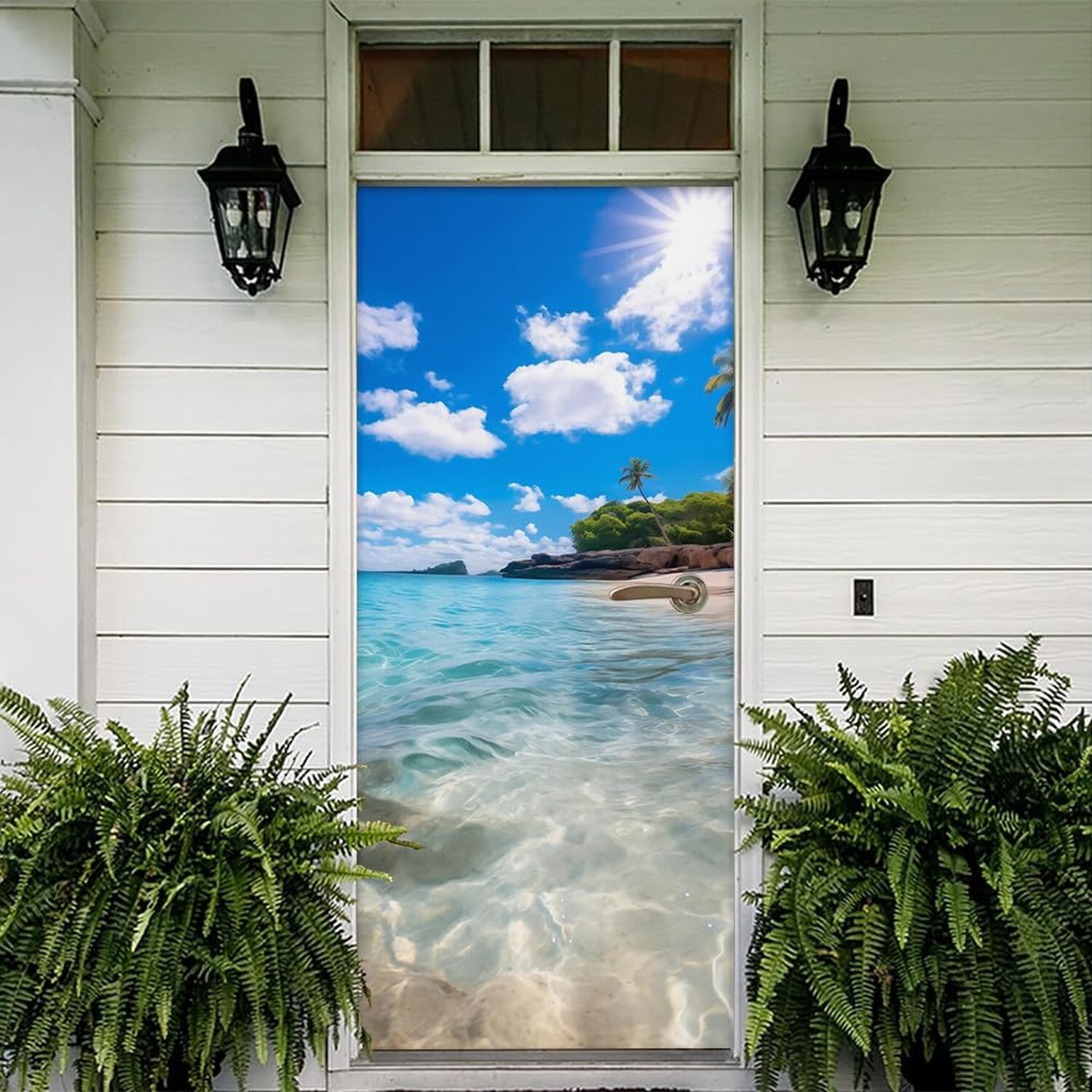 REDAMANCY Sunshine Island Beach Seashore Landscape Peel and Stick Door Sticke…