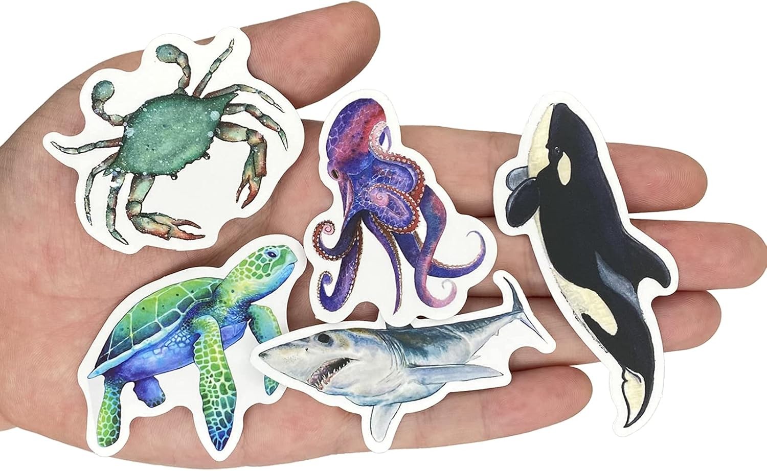 Aowplc 100 Pcs Ocean Animal Stickers, Waterproof Vinyl Sea Life Sticker Pack