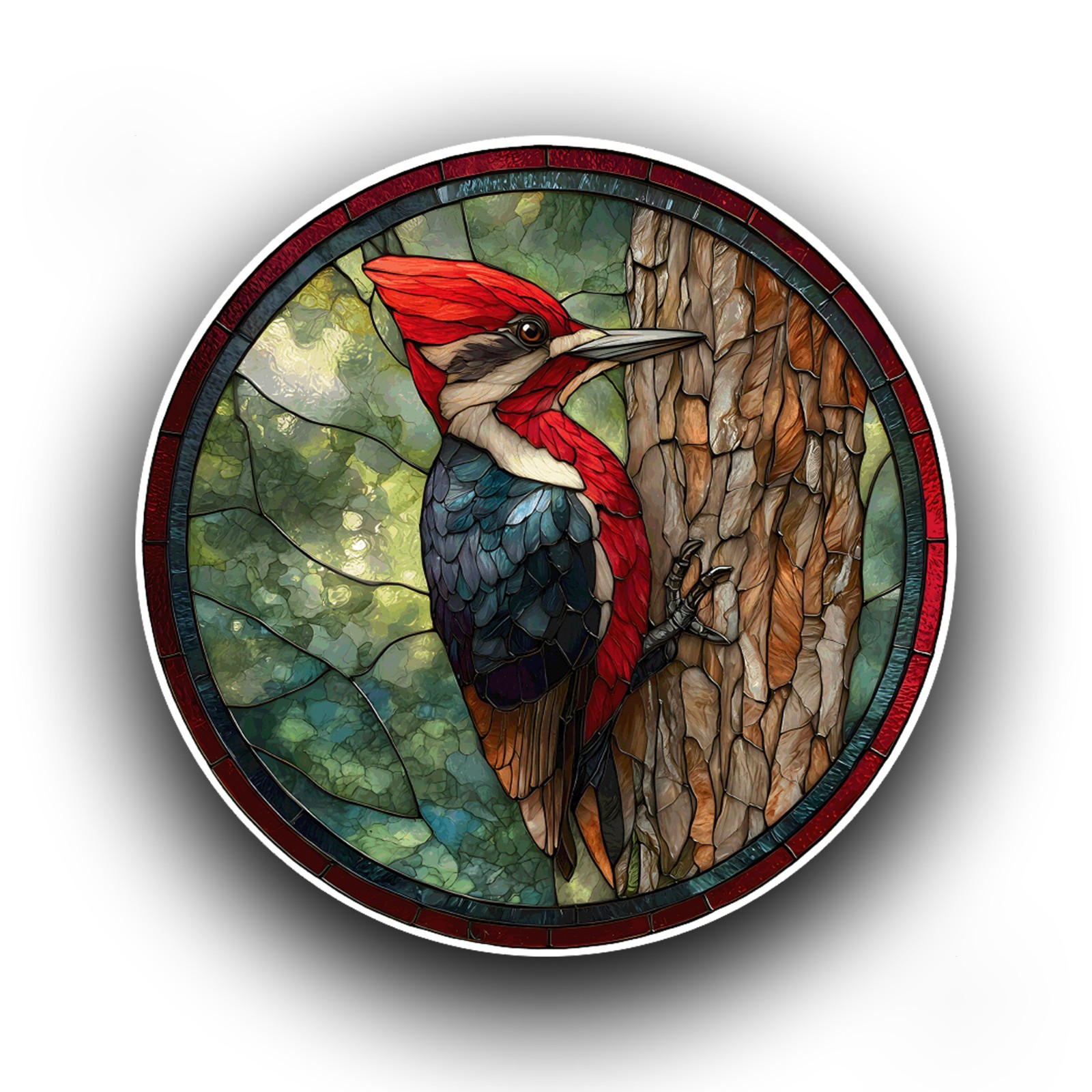 Beautiful Woodpecker Bird Stained Glass Window Opaque Vinyl Sticker Decal