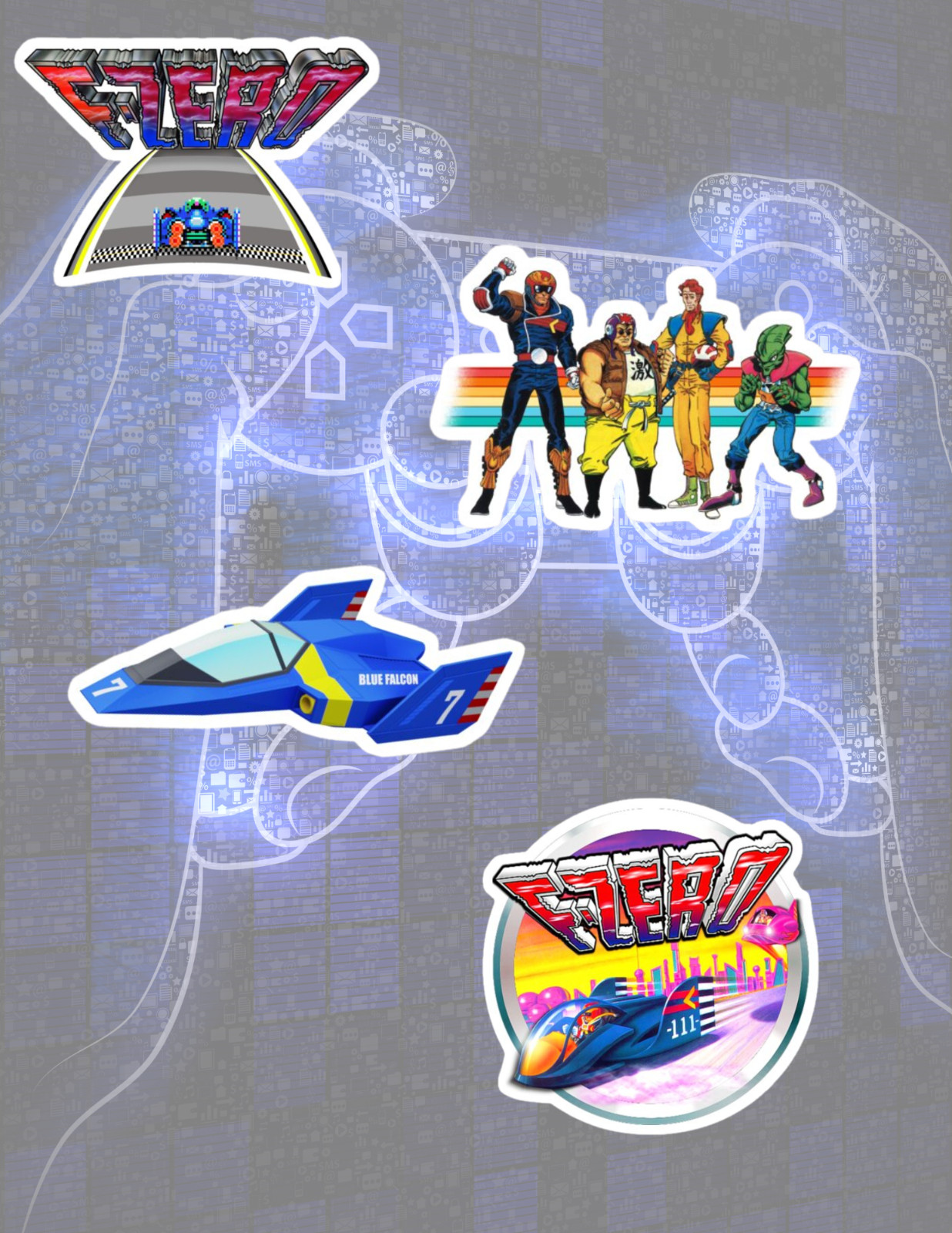F Zero Retro Video Games 4pc Sticker Pack