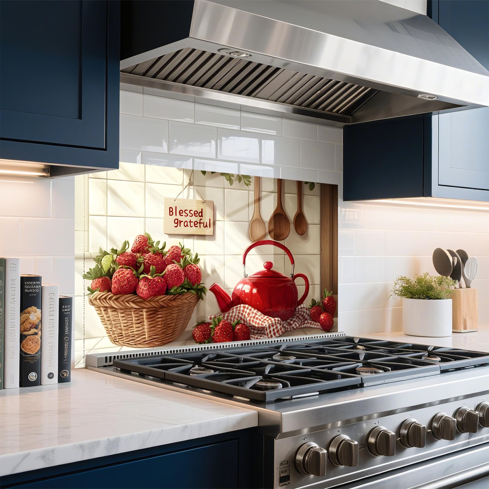 Red Kitchen Backsplash for Stove, Waterproof & Oil-Proof Kitchen Wallpaper St…