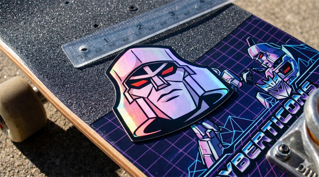 Mega Tron Holographic Sticker Cartoon Robot 80s G1 Metallic Decal