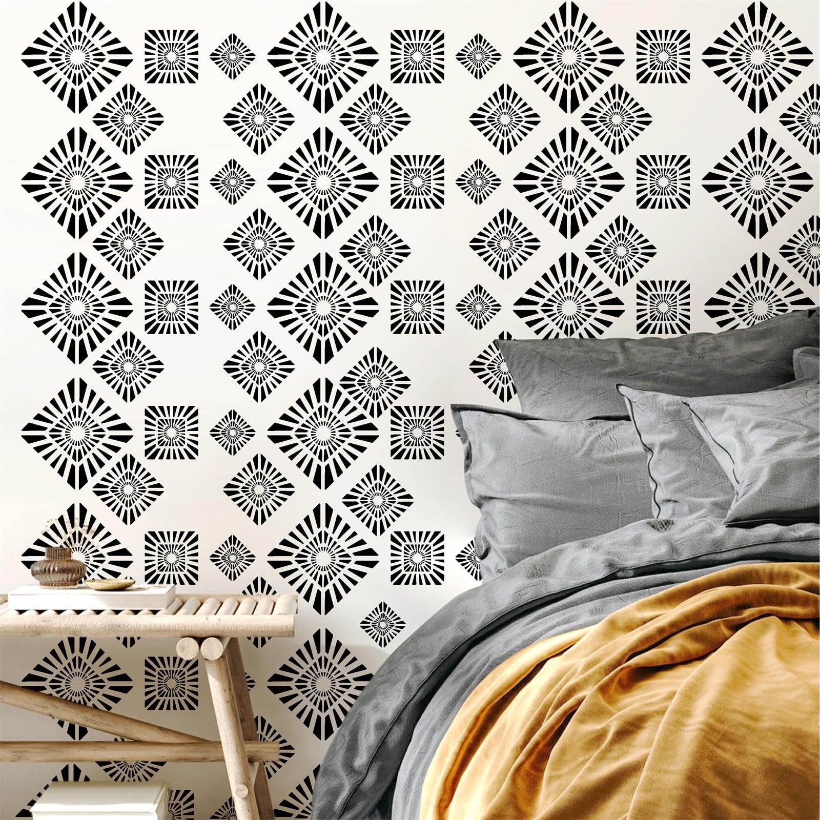 Geometric Wall Stickers Black Diamond Pattern Peel and Stick Removable Wall D…