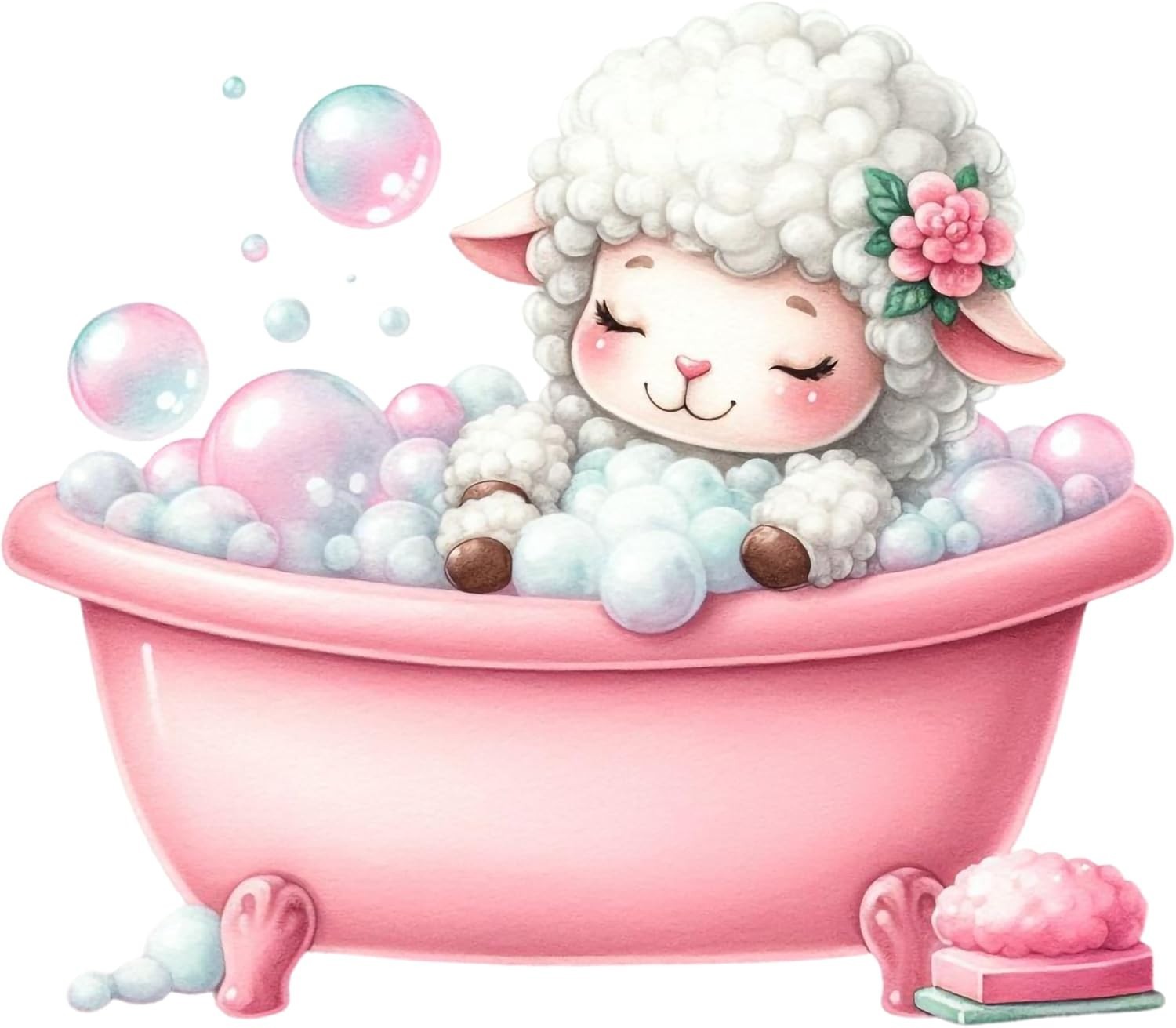 NEW Cute Sheep Bath Wall Decal for Nursery,Lamb Farmer BATHTUB Sticker Vinyl#586