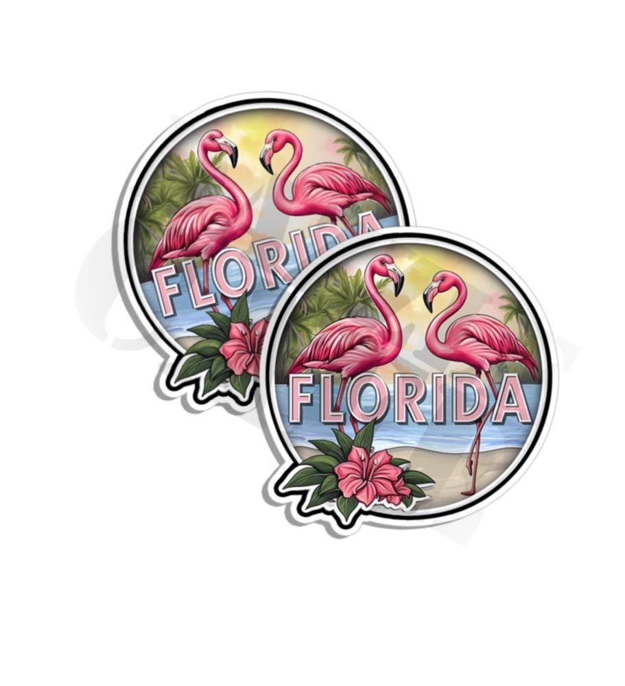Florida sticker vinyl decal flamingo beach oranges tropical Made in US 2 PACK