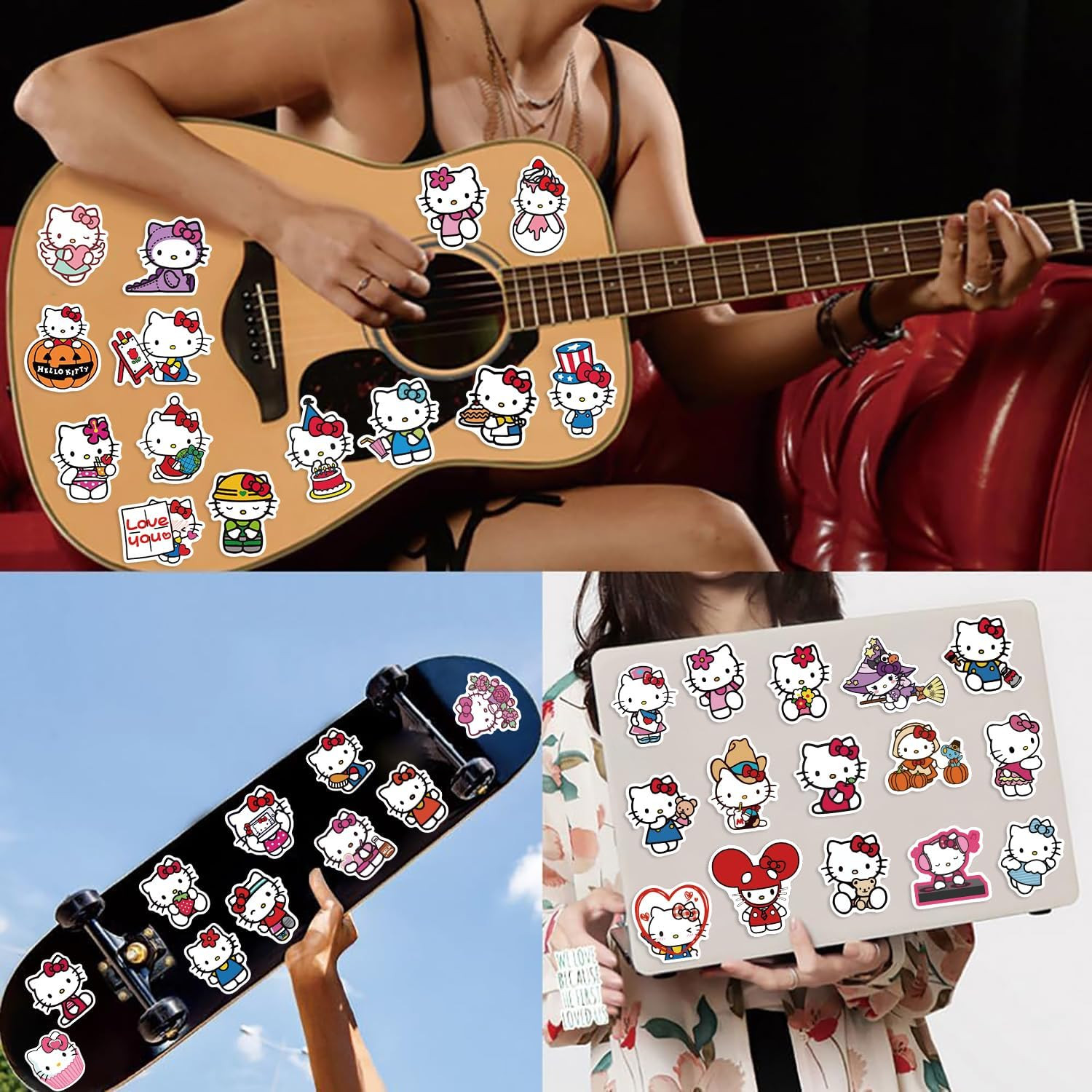 100Pcs Hello Kitty Stickers Pack Kitty White Theme Waterproof Sticker Decals for