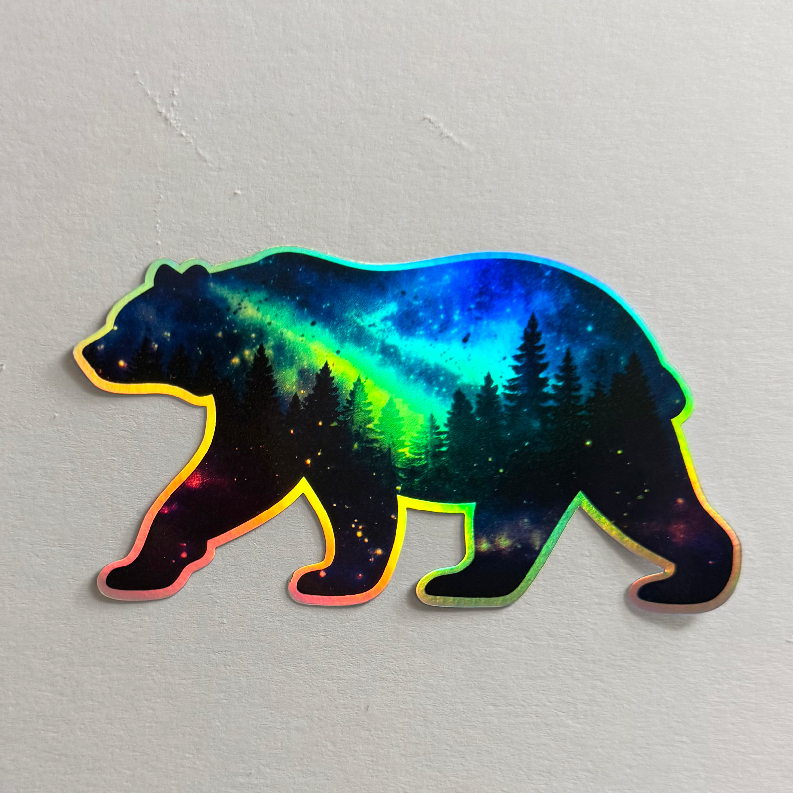 Holographic Bear Aurora Borealis Galaxy Forest Vinyl Decal Sticker Car Laptop 4"