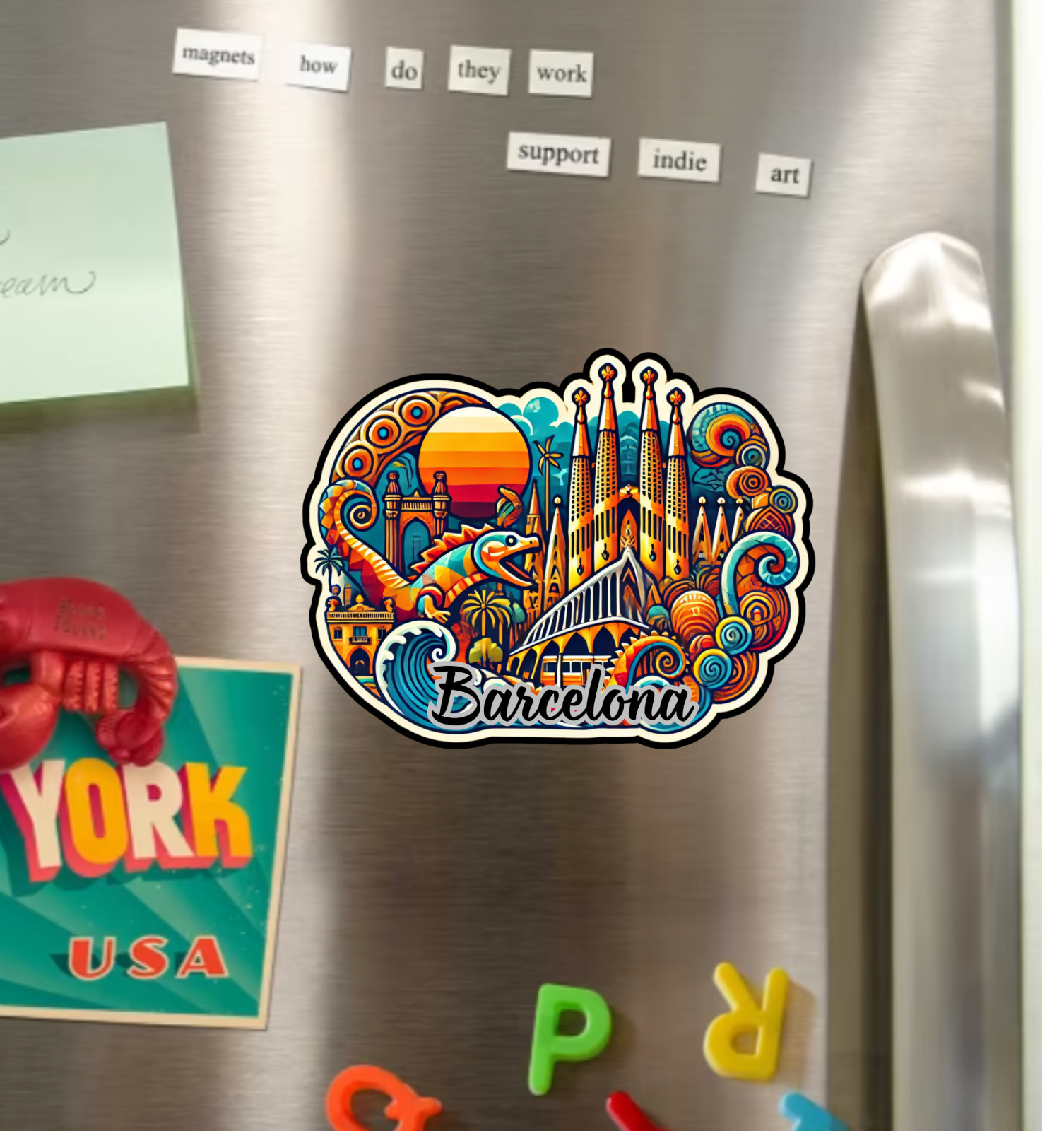Barcelona Spain Fridge Magnet or Laptop Sticker