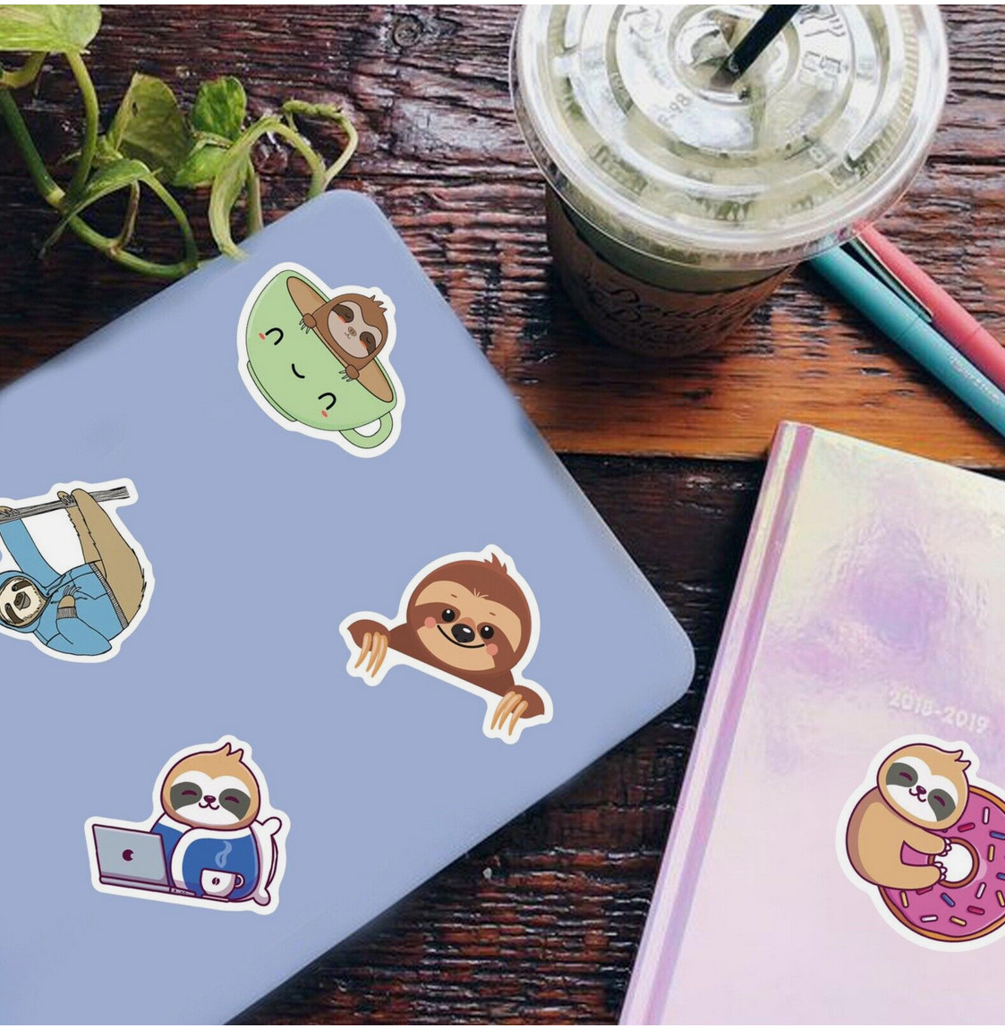 LOT OF 50 PCS CUTE SLOTH cartoon Characters Stickers coffee donut unicorn FUN