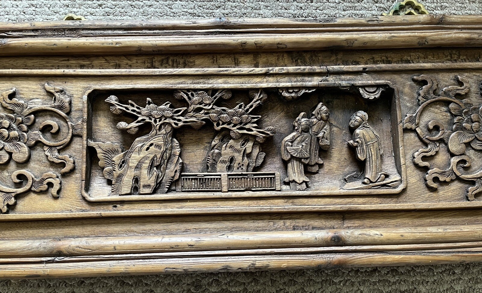 Large Vintage Old Chinese Window Carving Panel Wall Hanging Garden Maidens Decor