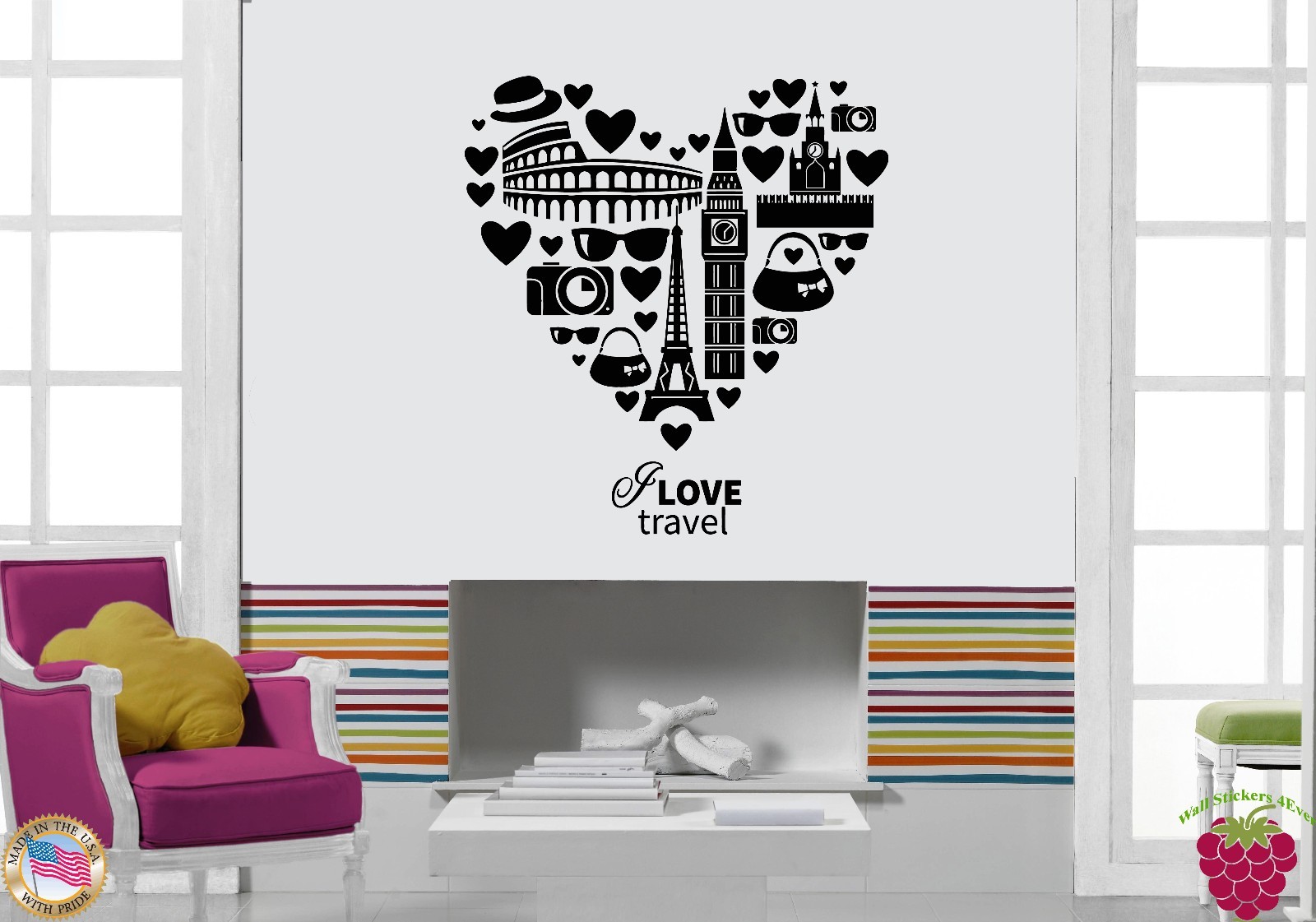 Wall Stickers Vinyl Decal Quote Inspire Message I Love Travel Heart (z1855)