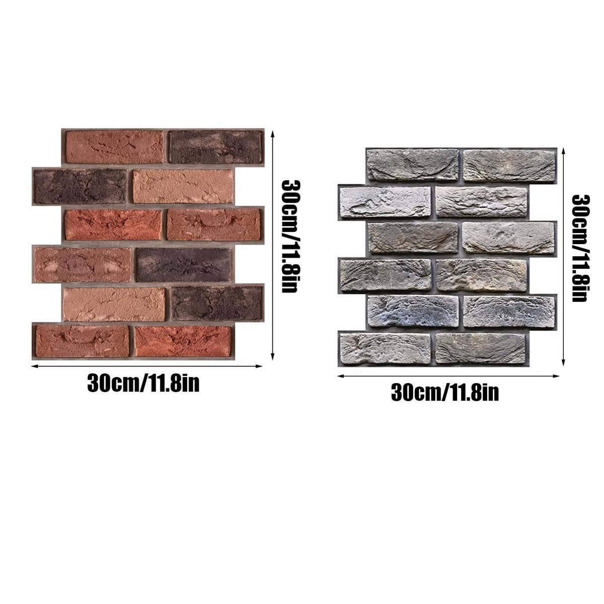11.8" Grey 10 Pack 3D Brick Wall Panels Faux Stick and Peel Adhesive Wallpaper