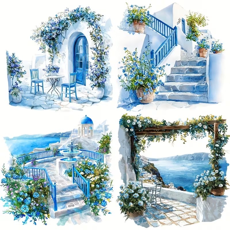 20 Pcs Set Santorini Greece 2D flat Vintage STICKERS for Scrapbook DIY Journel