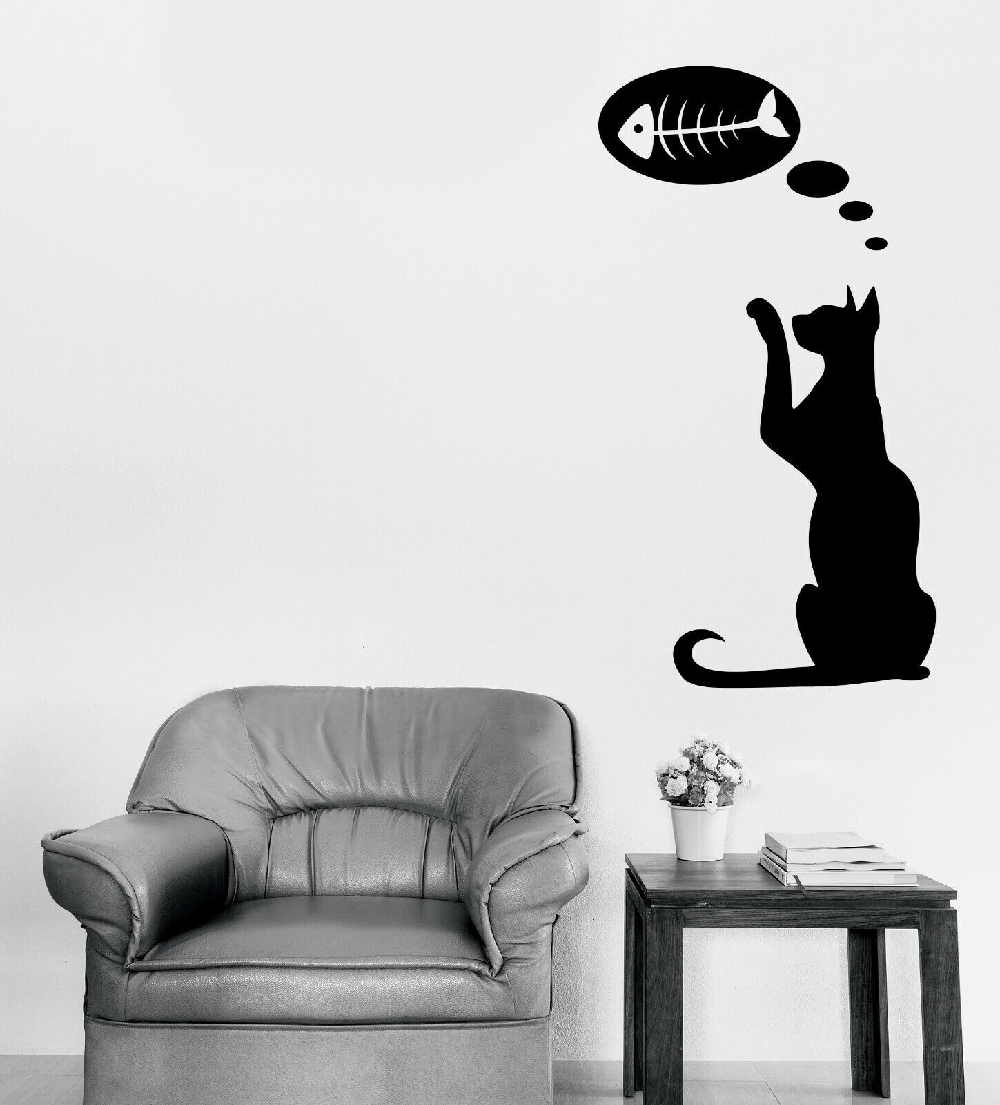 Vinyl Wall Decal Funny Cat Dreams of Fish Animals Sticker Decor (n1350)
