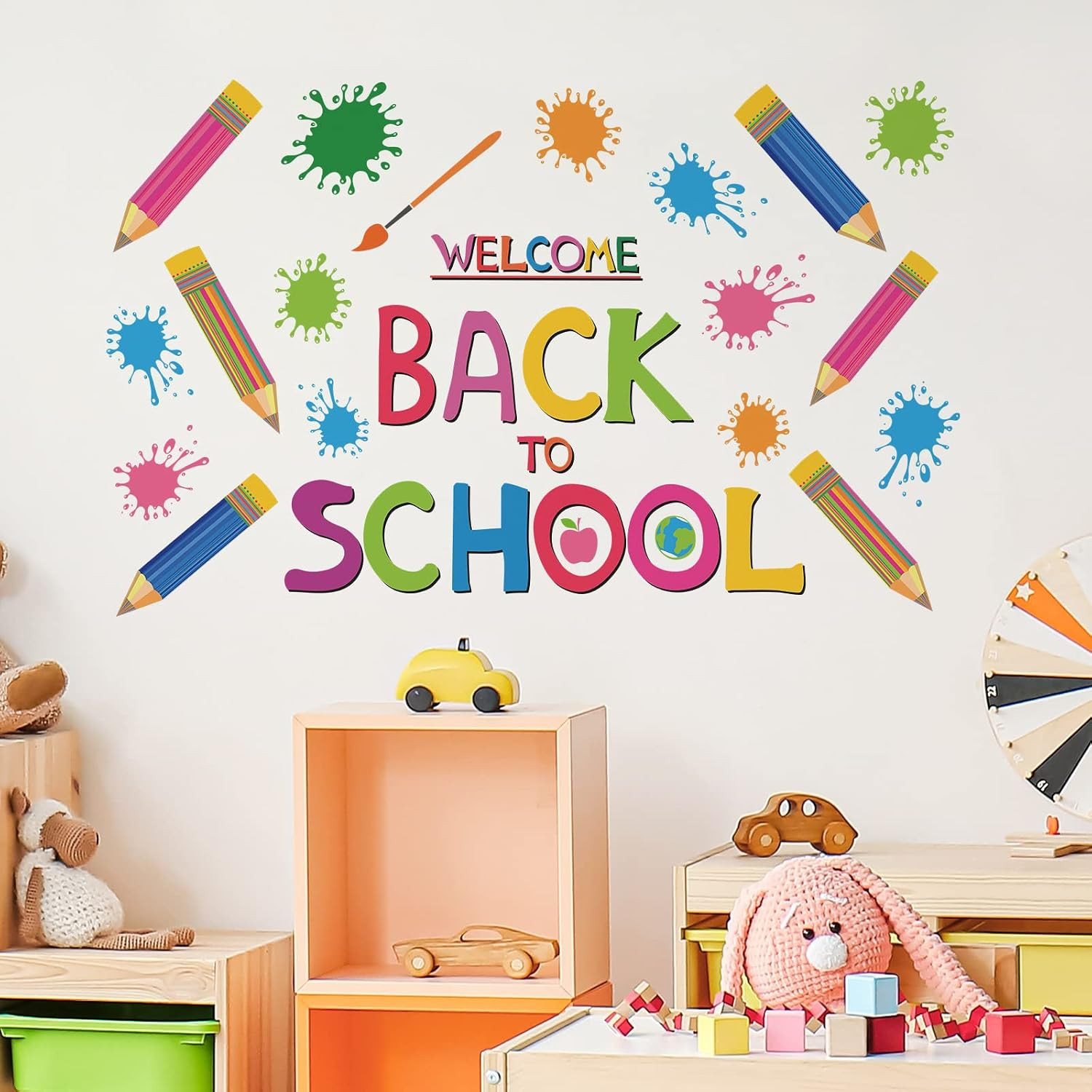 Colorful Crayon Wall Decals Peel and Stick for Playroom Nursery
