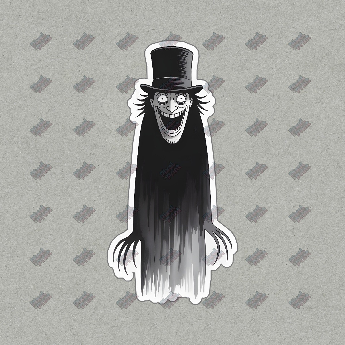 Creepy Cartoonish Tall Figure Sign Eerie Black Hat Character Horror #8885