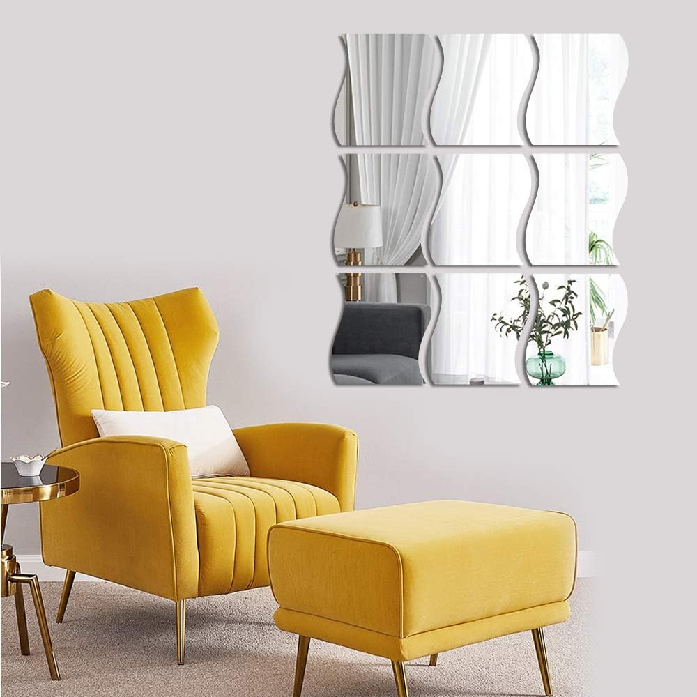12PCS Wavy Acrylic Mirror Wall Stickers for Home Decoration