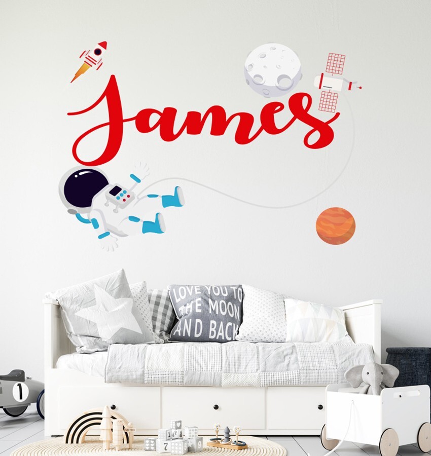 Custom Name Astronaut Wall Decal – Outer Space Wall Art Sticker
