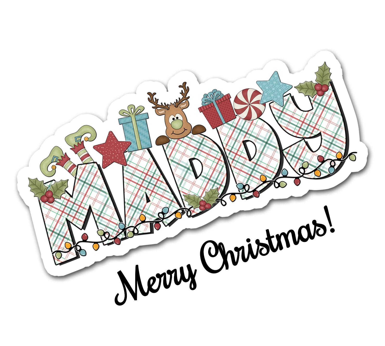 Custom Christmas Name Sticker Festive Holiday Design Gift Tag Vinyl Decal